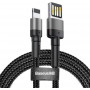 Kabel Lightning USB (dwustronny) Baseus Cafule 2,4A 1m (szaro-czarny)