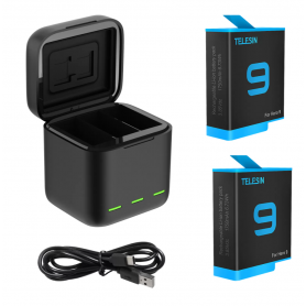 Ładowarka trójkanałowa box Telesin dla GoPro Hero 9 / Hero 10 + 2 baterie (GP-BNC-901)