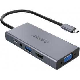 Adapter Hub 5w1 Orico, HDMI 4K + USB 3.0 + VGA + AUX + USB-C PD 60W