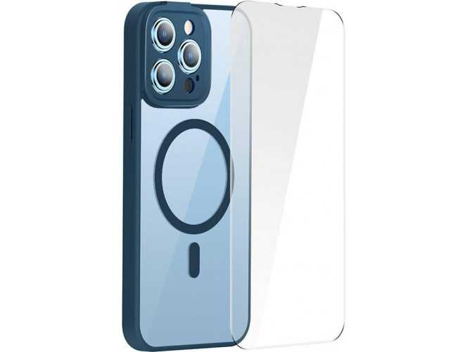 Zestaw ochronny Baseus Frame przeźroczyste etui magnetyczne i szkło hartowane do iPhone 14 Pro Max (niebieski)