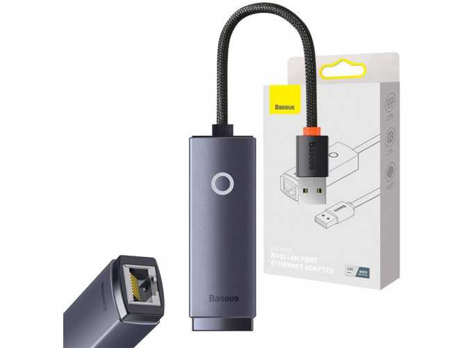 Síťový adaptér USB na RJ45 řady Baseus Lite, 100 Mb/s (šedý)